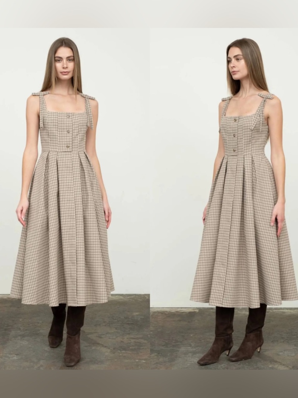 Moon River Size M Plaid Midi Flare Dress